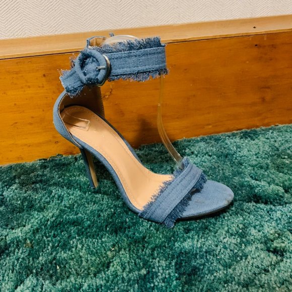 Bai Beiai Denim Stiletto Sandals with Ankle Strap Size 40 - Picture 2 of 16
